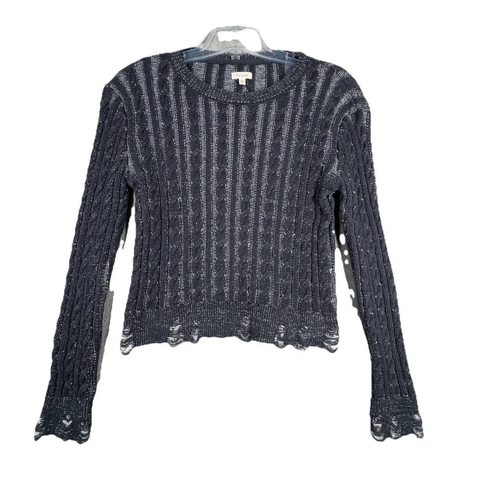 Pilcro Sweater Womens Large Navy White Marled Chunky Casual Distressed Grunge